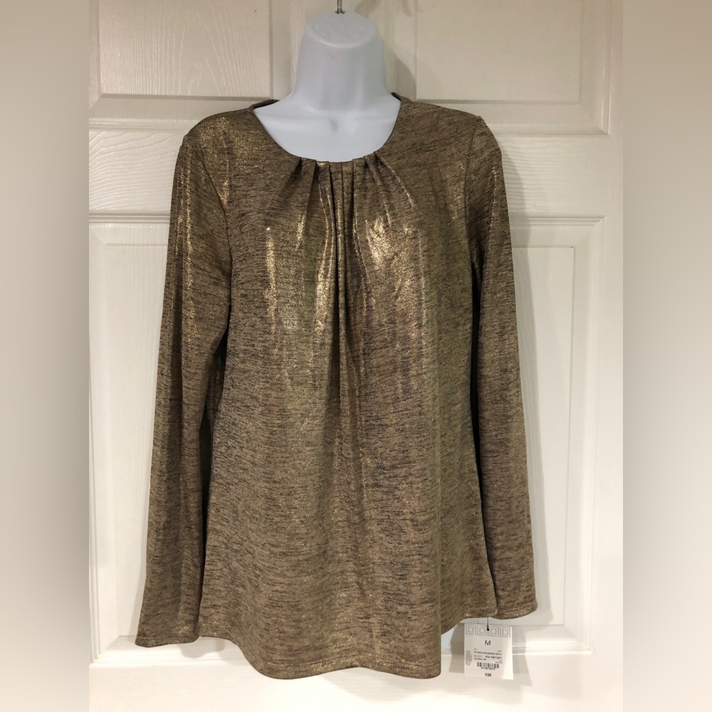 NWT Liz Claiborne gold long sleeved shirt with pleating
